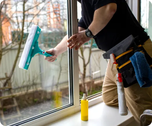 Nett Services, nettoyage de vitre à Quimper Vue rapprochée sur une main d'une personne nettoyant une vitre